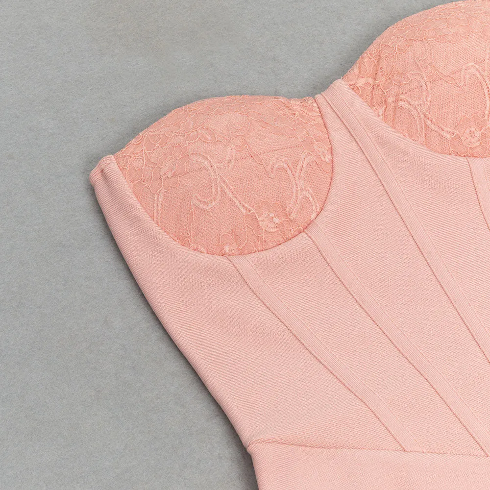 PINK STRAPLESS LACE CORSET MAXI DRESS Gloria Lanvin