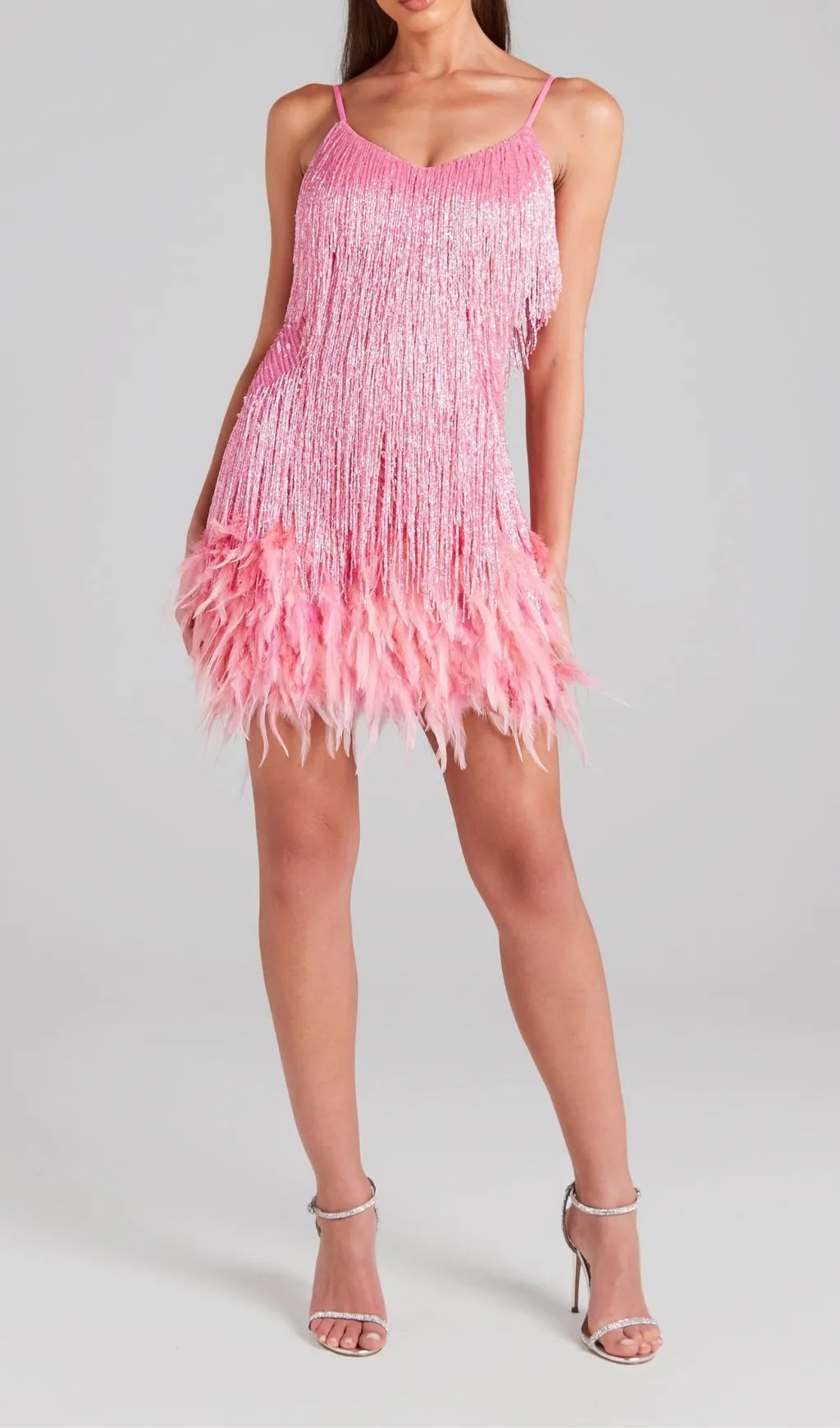 PINK TASSEL FEATHER MINI DRESS Gloria Lanvin