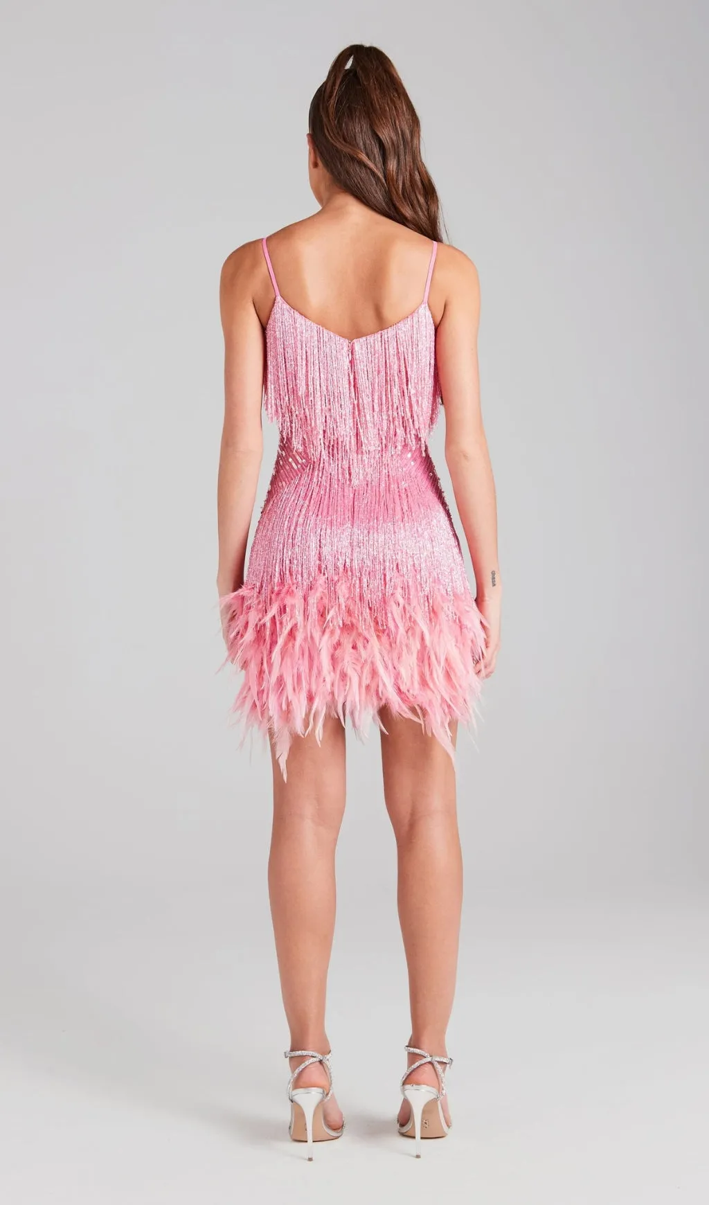 PINK TASSEL FEATHER MINI DRESS Gloria Lanvin