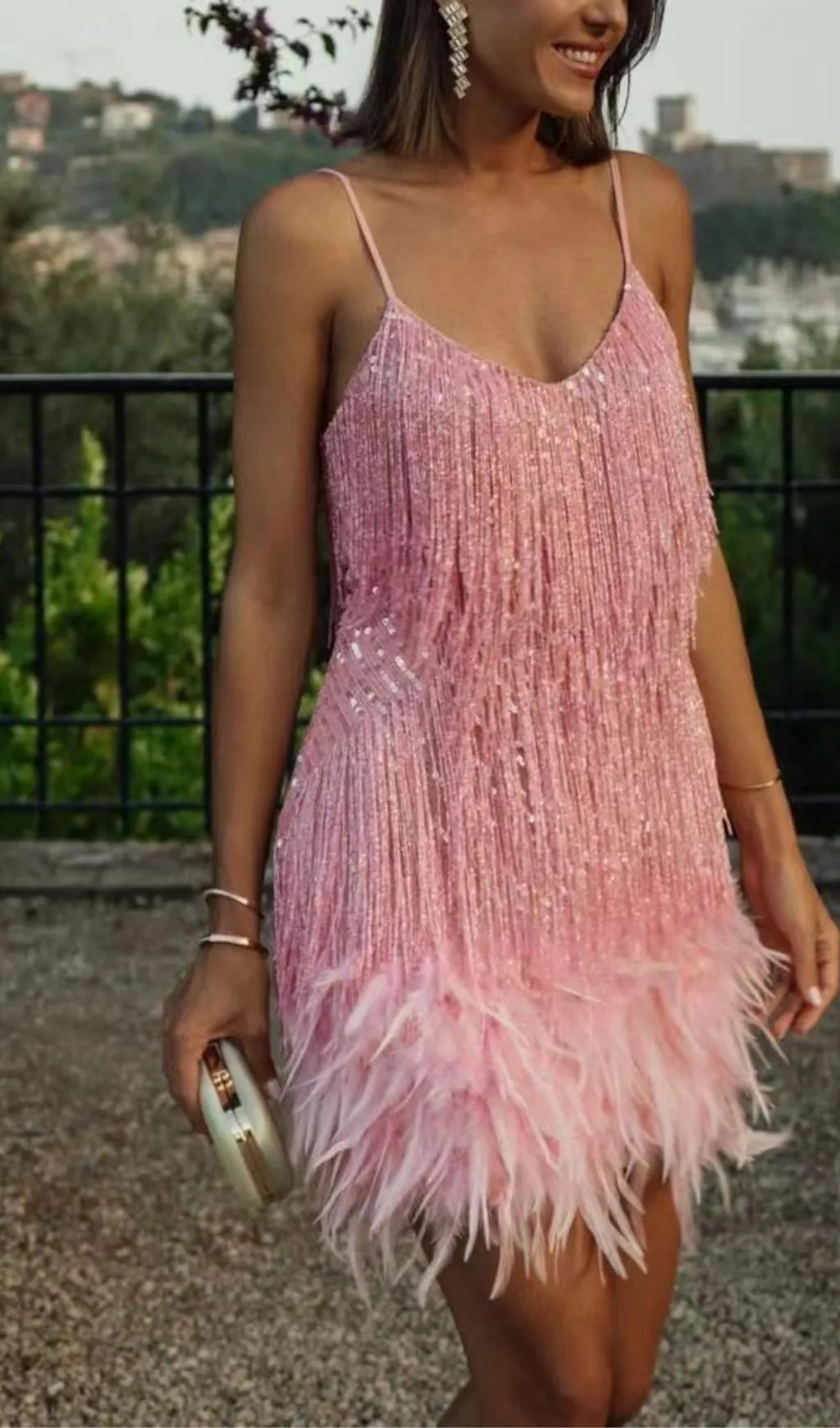 PINK TASSEL FEATHER MINI DRESS Gloria Lanvin