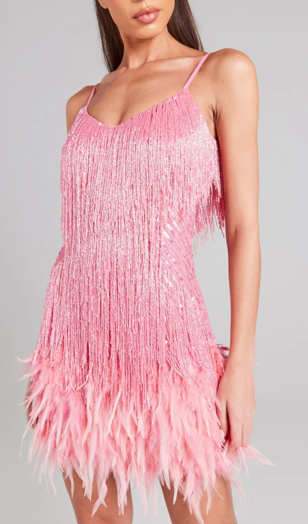 PINK TASSEL FEATHER MINI DRESS Gloria Lanvin