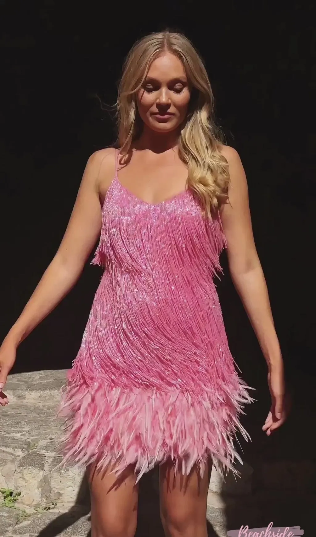 PINK TASSEL FEATHER MINI DRESS Gloria Lanvin