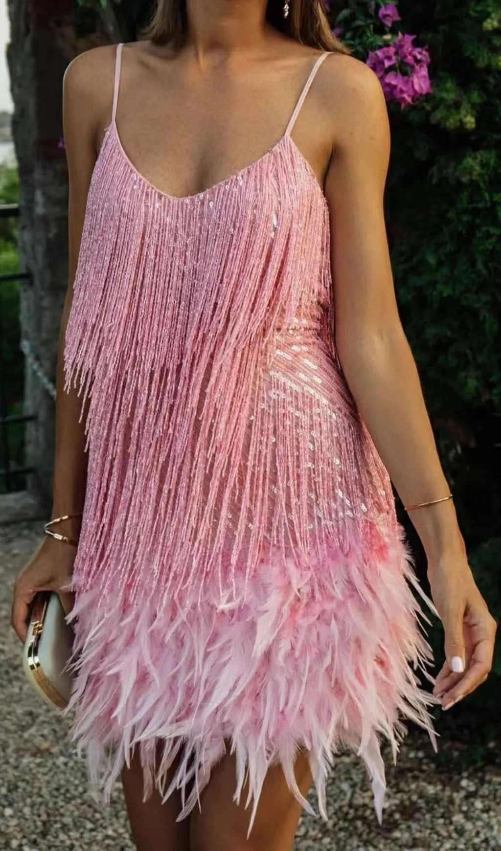 PINK TASSEL FEATHER MINI DRESS Gloria Lanvin