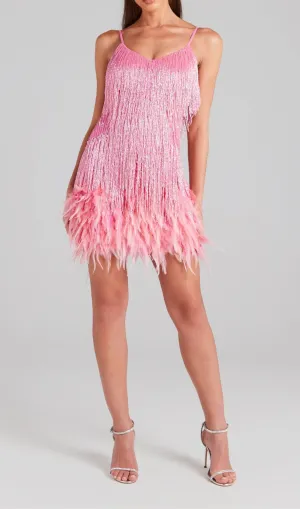 PINK TASSEL FEATHER MINI DRESS Gloria Lanvin