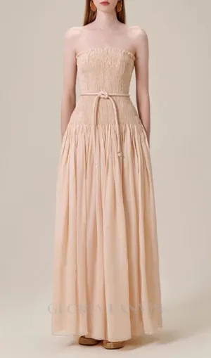 pleated belt chiffon strapless maxi dress in pale pink Gloria Lanvin