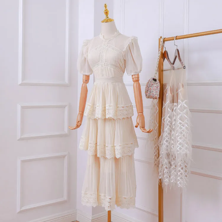 PLEATED LACE MIDI DRESS IN APRICOT Gloria Lanvin