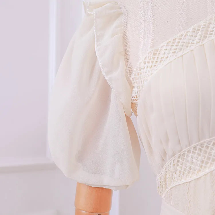 PLEATED LACE MIDI DRESS IN APRICOT Gloria Lanvin