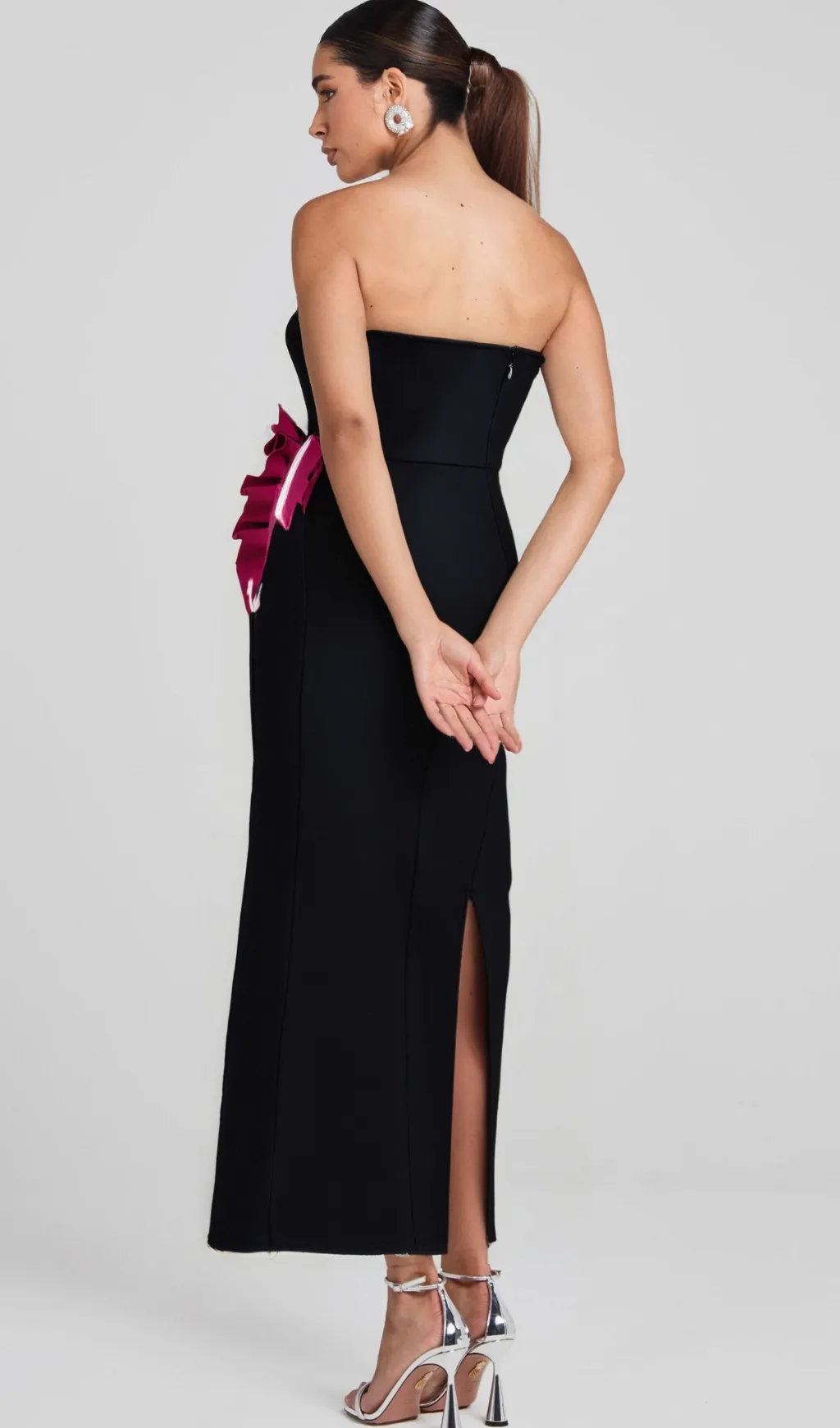 PLEATED ORNAMENTED BANDAGE MAXI DRESS IN BLACK Gloria Lanvin