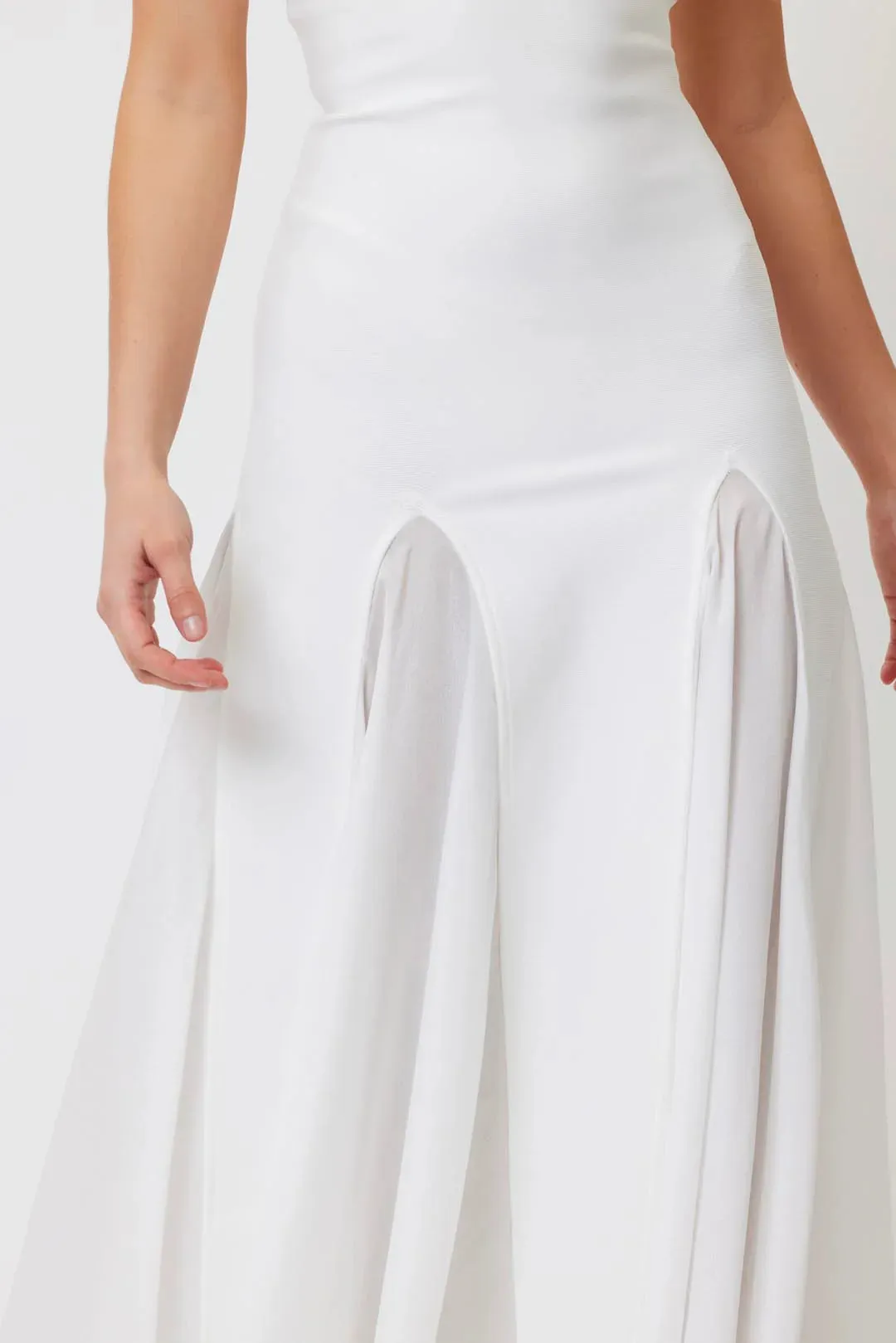 pleated trim strapless maxi dress in white Gloria Lanvin