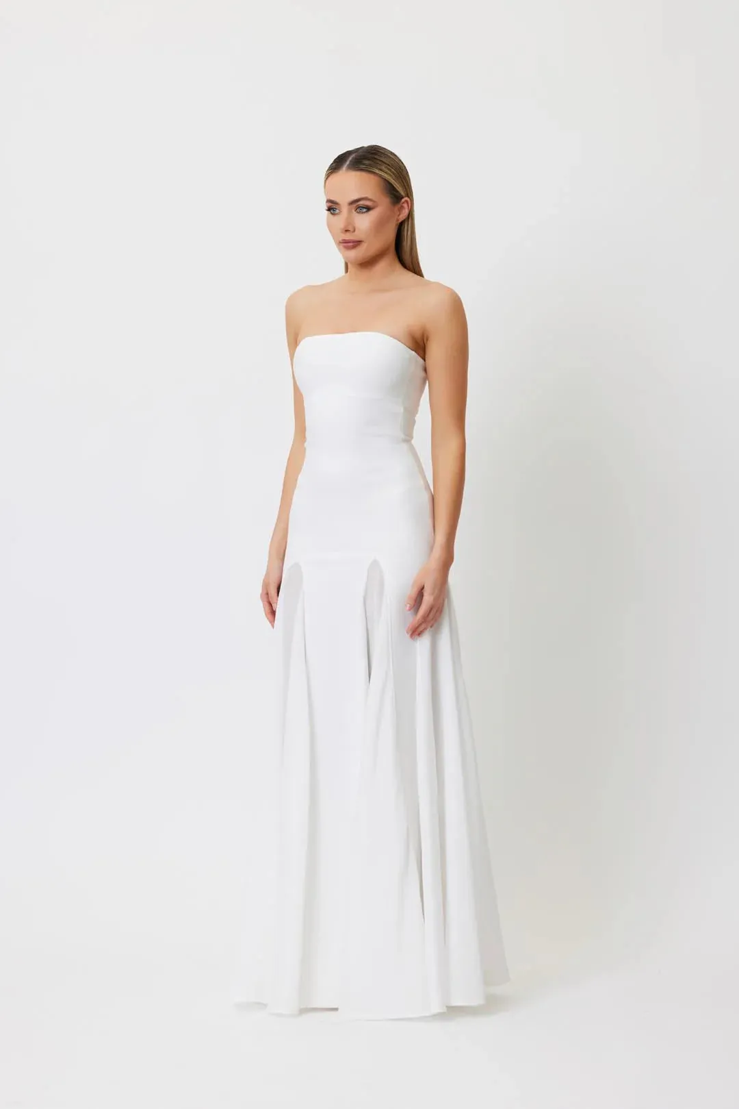 pleated trim strapless maxi dress in white Gloria Lanvin