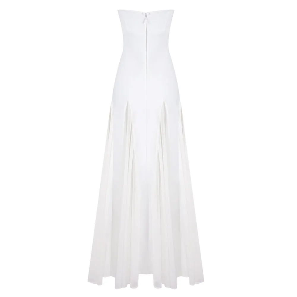 pleated trim strapless maxi dress in white Gloria Lanvin