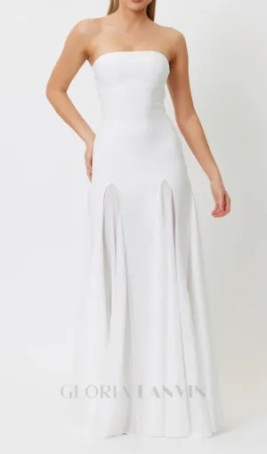 pleated trim strapless maxi dress in white Gloria Lanvin
