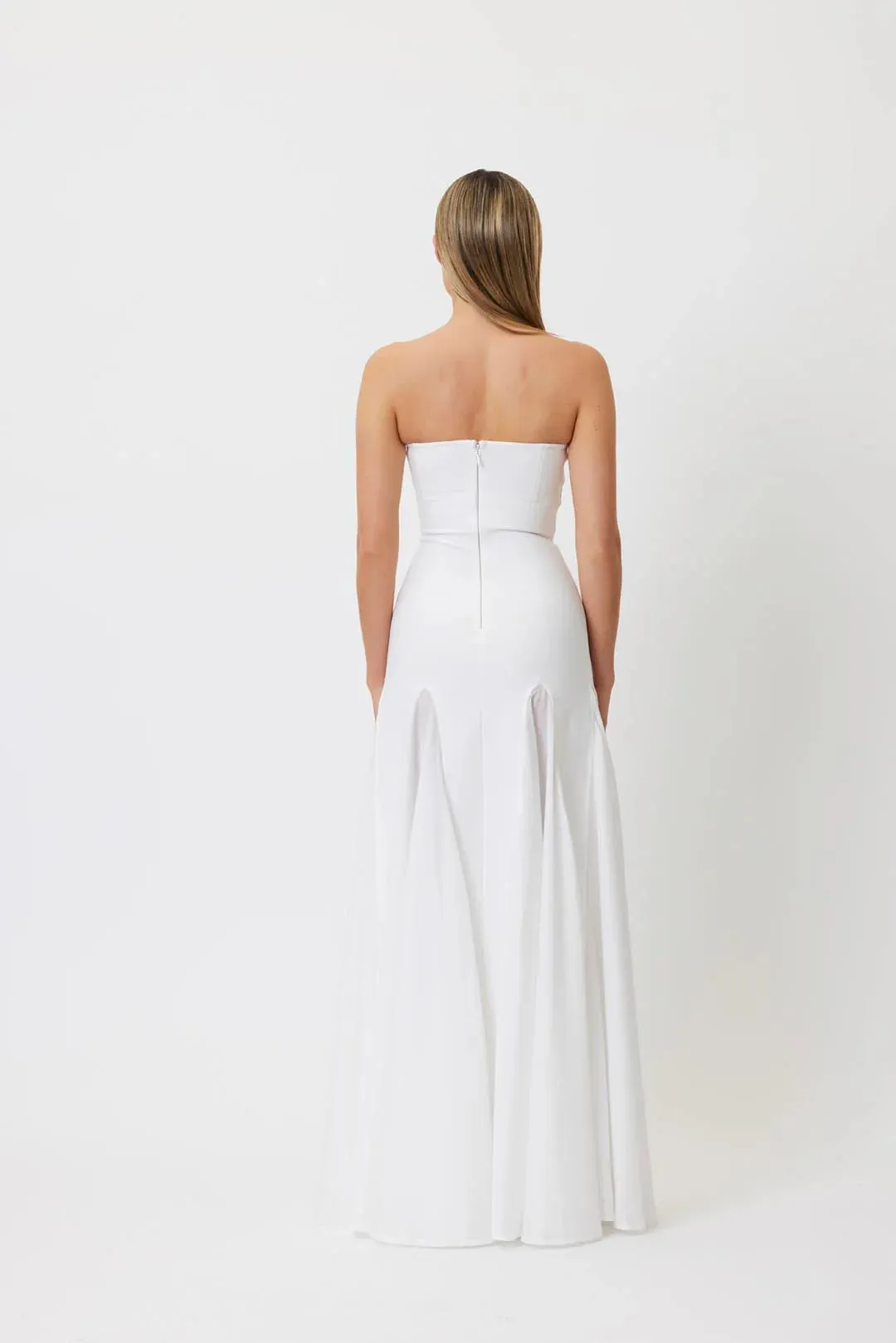 pleated trim strapless maxi dress in white Gloria Lanvin