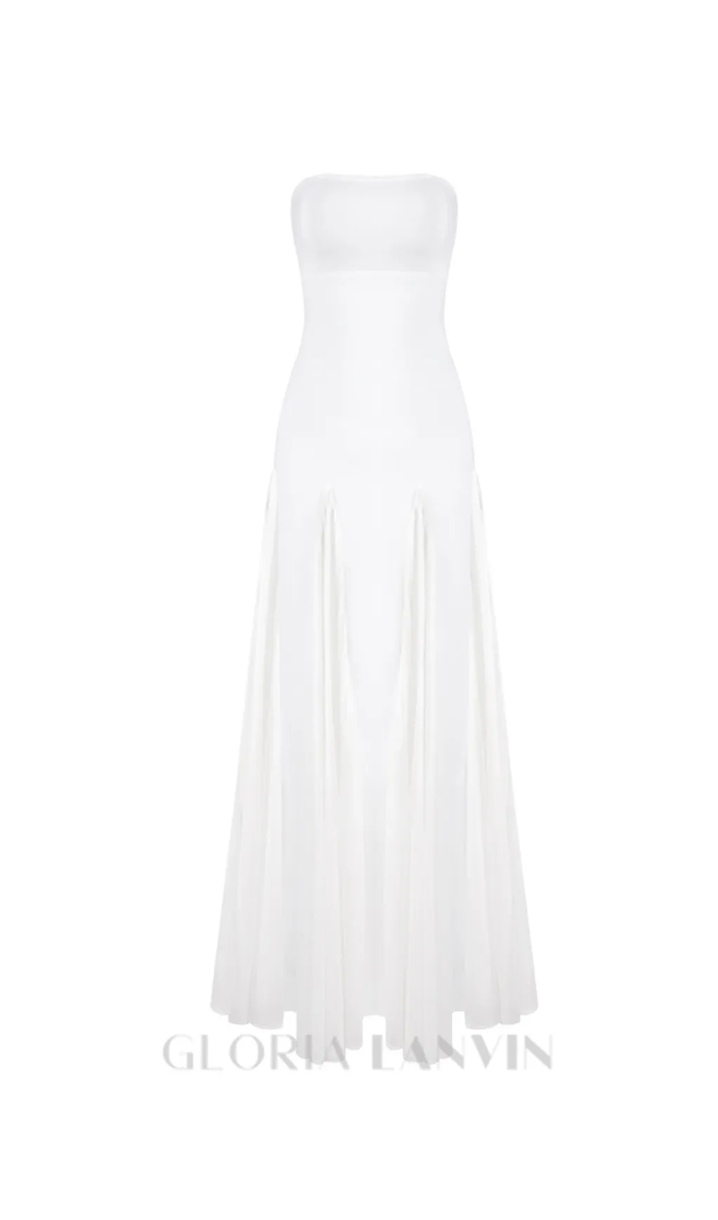 pleated trim strapless maxi dress in white Gloria Lanvin