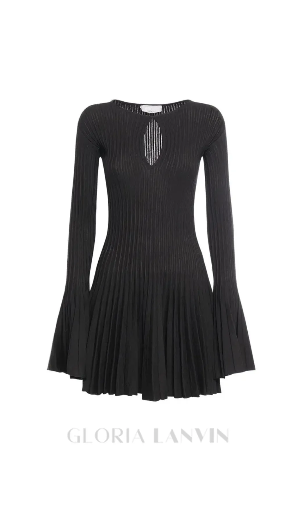 pleated wool knit long sleeve mini dress in black Gloria Lanvin