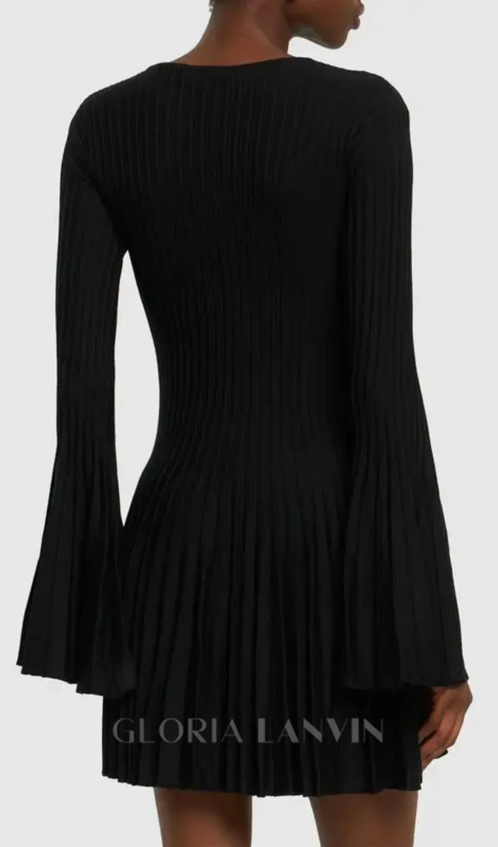 pleated wool knit long sleeve mini dress in black Gloria Lanvin