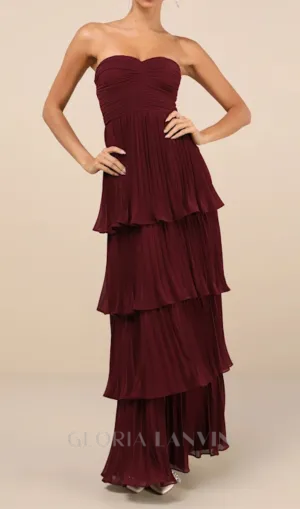 Plum Purple Strapless Tiered Maxi Dress Gloria Lanvin