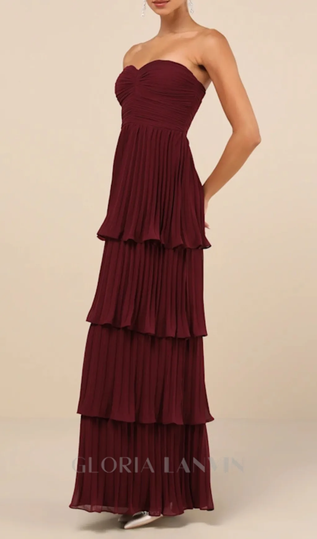Plum Purple Strapless Tiered Maxi Dress Gloria Lanvin