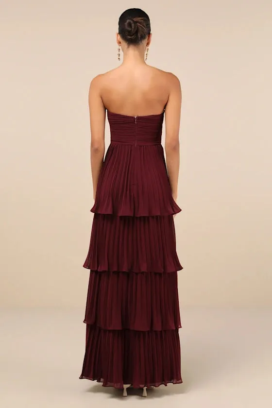 Plum Purple Strapless Tiered Maxi Dress Gloria Lanvin
