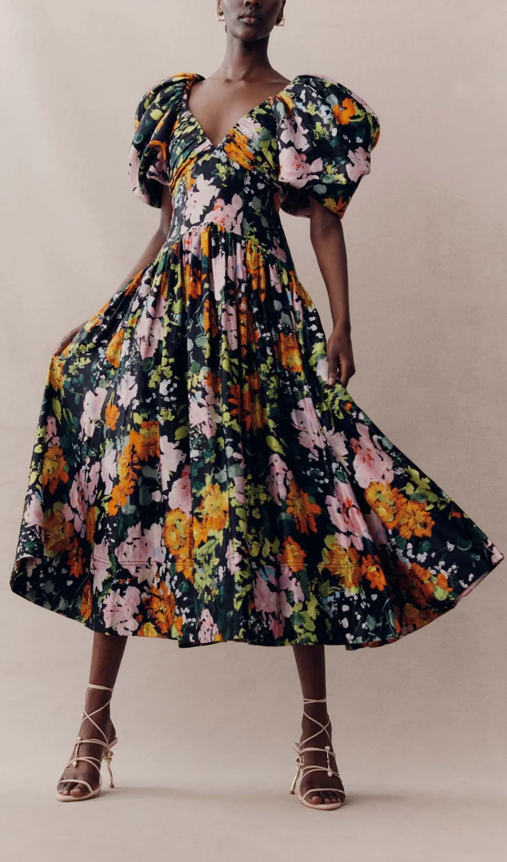 PLUNGE FLORAL MIDI DRESS Gloria Lanvin