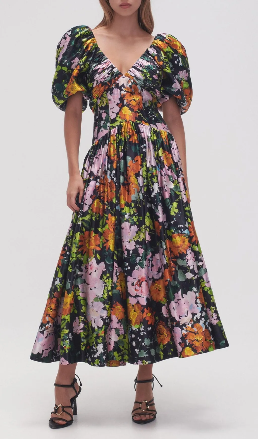 PLUNGE FLORAL MIDI DRESS Gloria Lanvin
