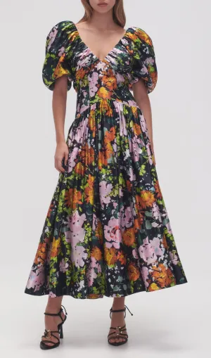 PLUNGE FLORAL MIDI DRESS Gloria Lanvin