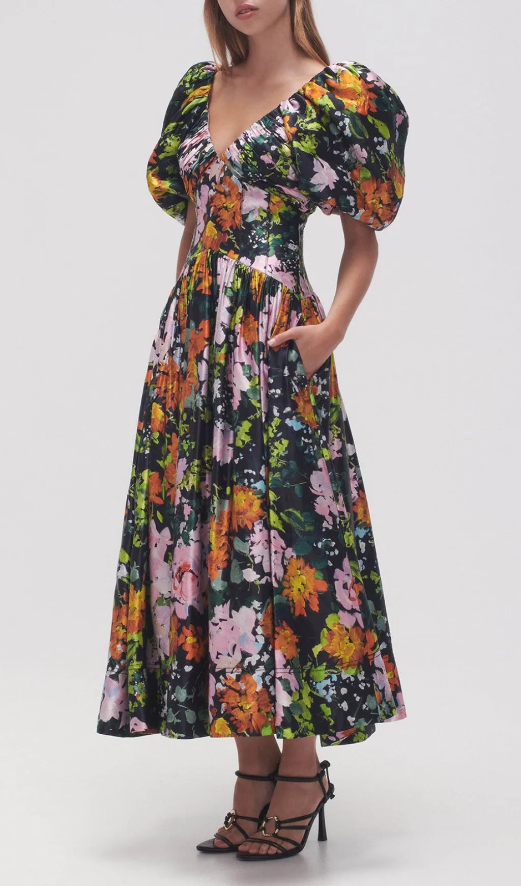 PLUNGE FLORAL MIDI DRESS Gloria Lanvin