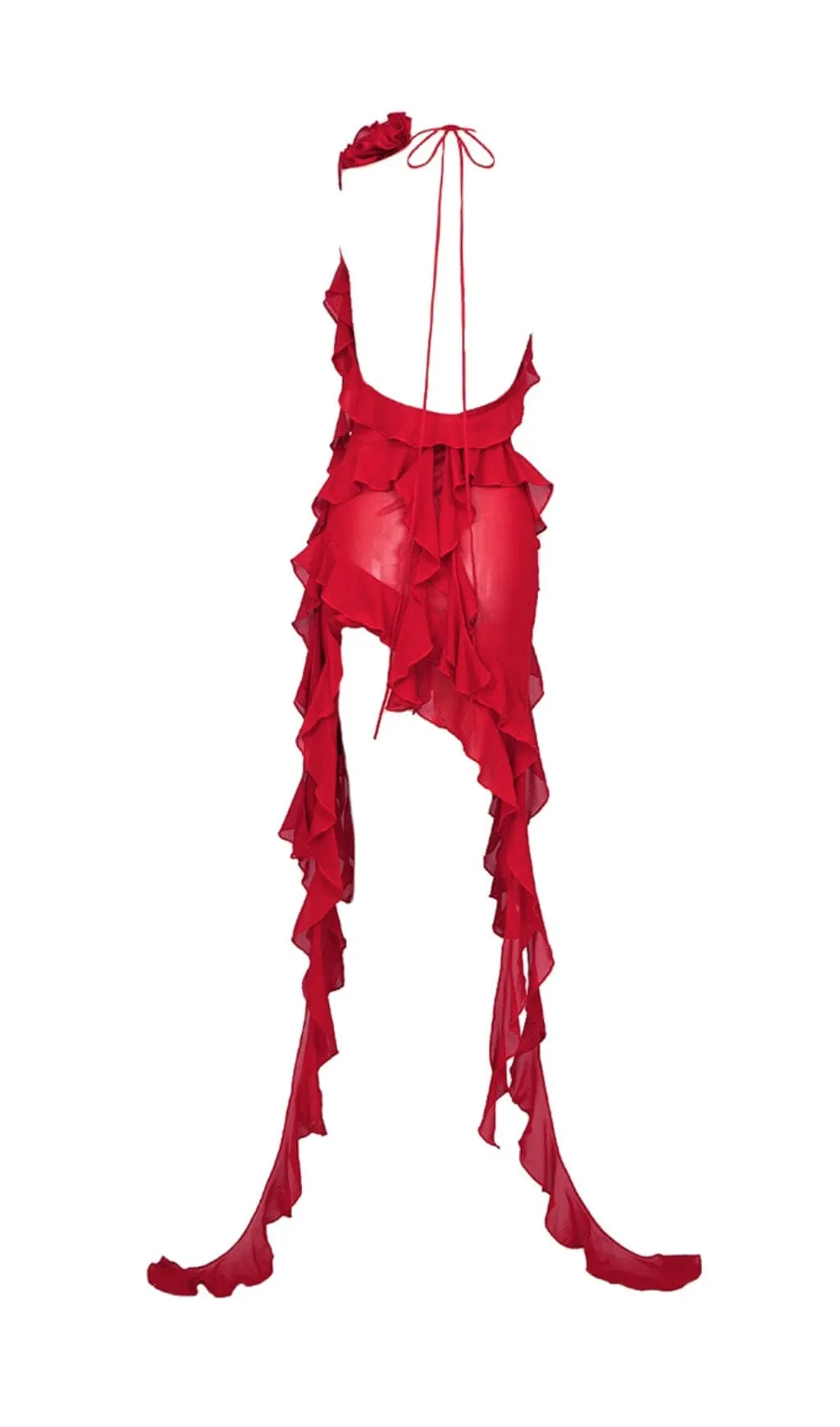 PLUNGING NECKLINE RUFFLE DRESS IN RED Gloria Lanvin