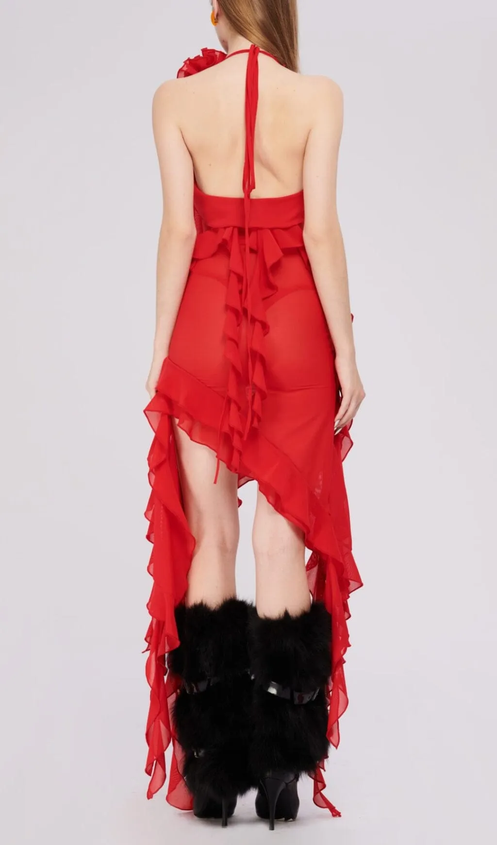 PLUNGING NECKLINE RUFFLE DRESS IN RED Gloria Lanvin