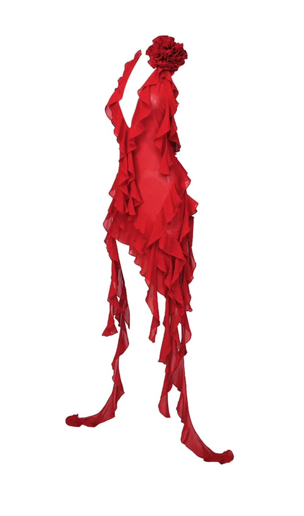 PLUNGING NECKLINE RUFFLE DRESS IN RED Gloria Lanvin