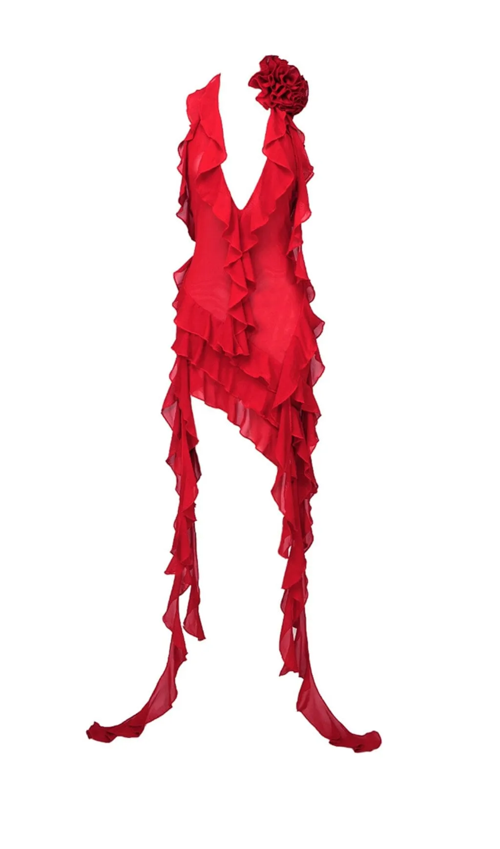 PLUNGING NECKLINE RUFFLE DRESS IN RED Gloria Lanvin