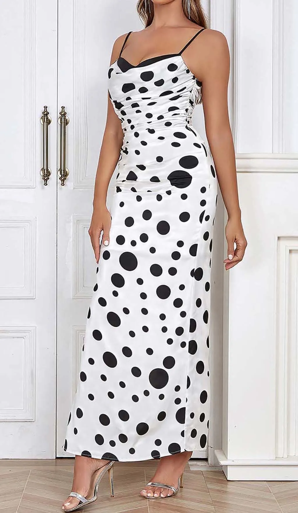 POLKA DOT PRINT RUCHED MERMAID MAXI DRESS Gloria Lanvin
