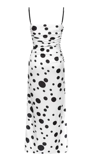 POLKA DOT PRINT RUCHED MERMAID MAXI DRESS Gloria Lanvin