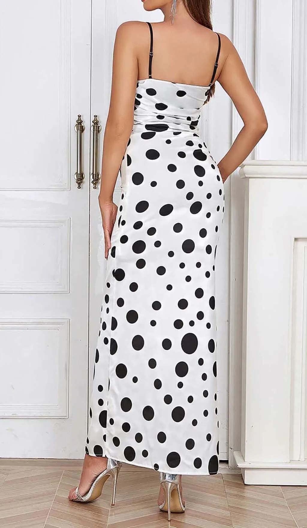 POLKA DOT PRINT RUCHED MERMAID MAXI DRESS Gloria Lanvin