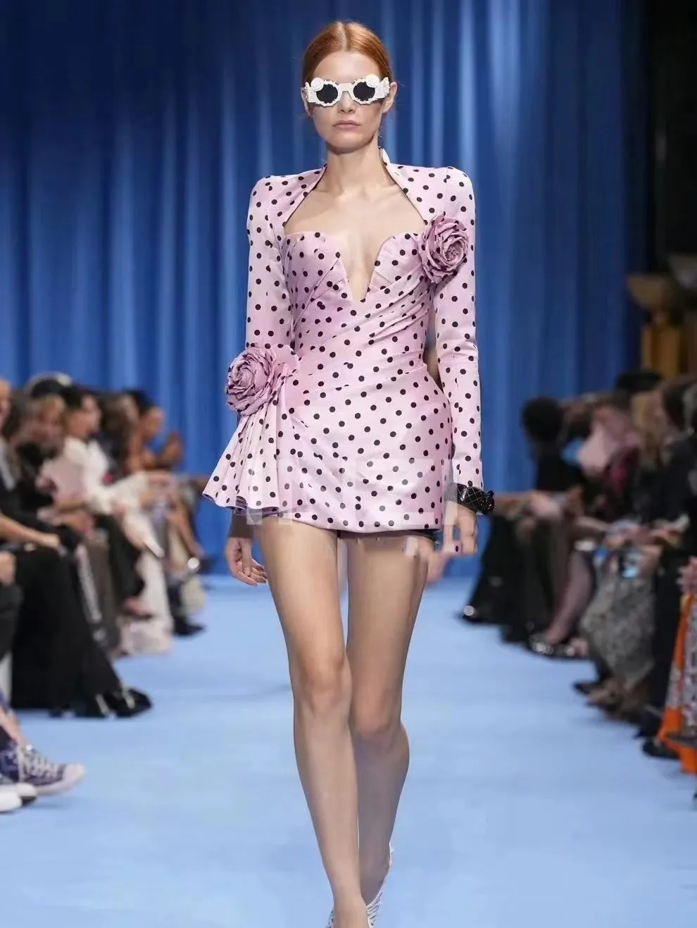 Polka Dots short printed dress in pink Gloria Lanvin