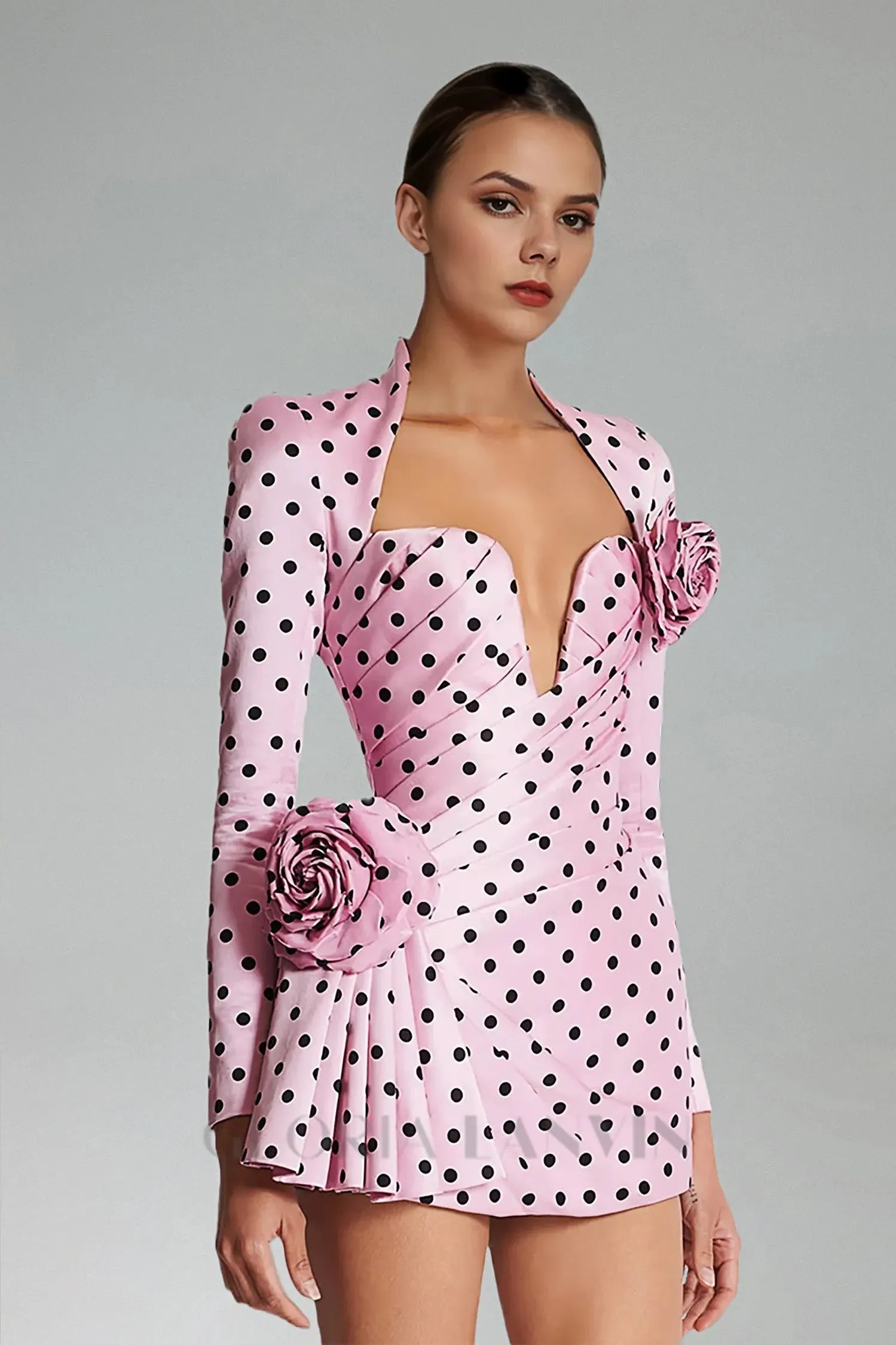 Polka Dots short printed dress in pink Gloria Lanvin