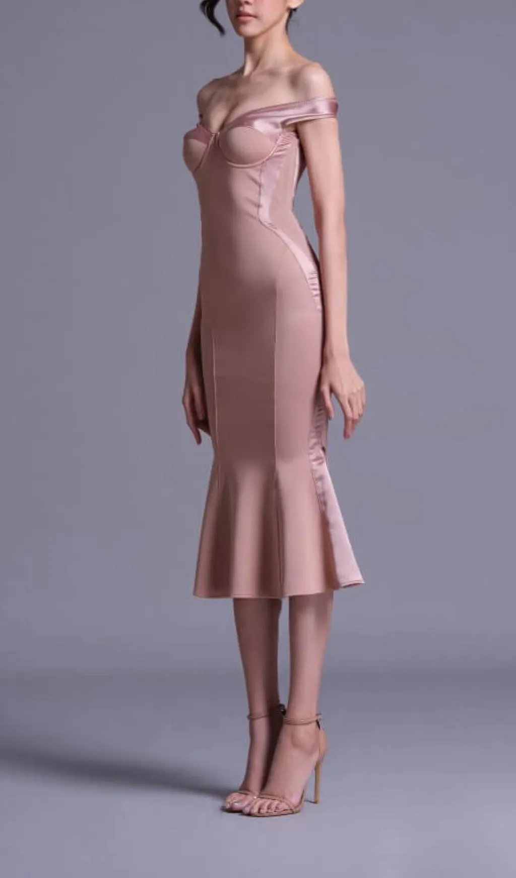 POLYESTER SPANDEX SATIN MIDI DRESS Gloria Lanvin