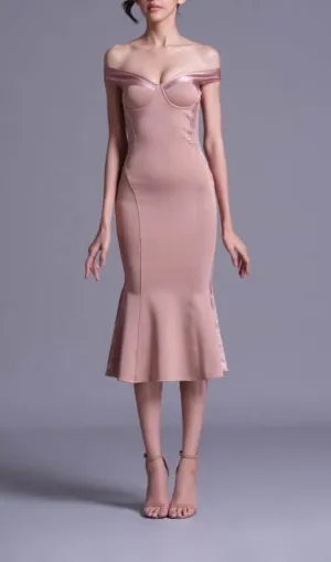 POLYESTER SPANDEX SATIN MIDI DRESS Gloria Lanvin