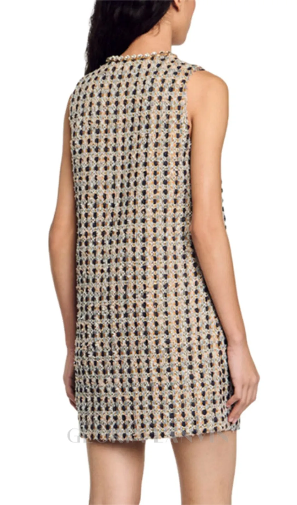 POPPY RHINESTONE-EMBELLISHED TWEED CAMEL MINI DRESS Gloria Lanvin