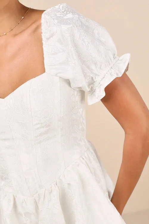 Princess Aesthetic Ivory Floral Jacquard Bubble-Hem Romper Gloria Lanvin