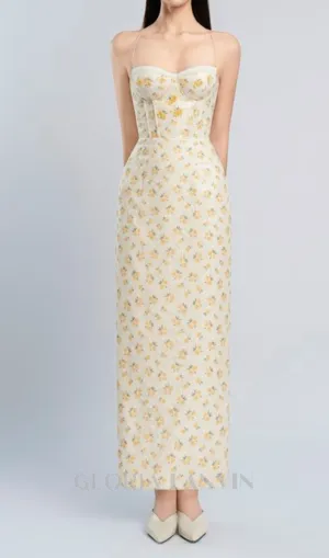 print embroidery maxi dress in beige Gloria Lanvin