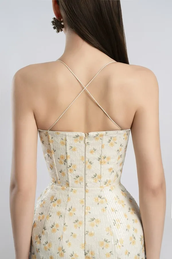 print embroidery maxi dress in beige Gloria Lanvin