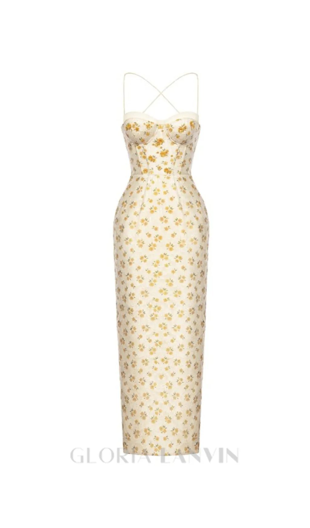 print embroidery maxi dress in beige Gloria Lanvin