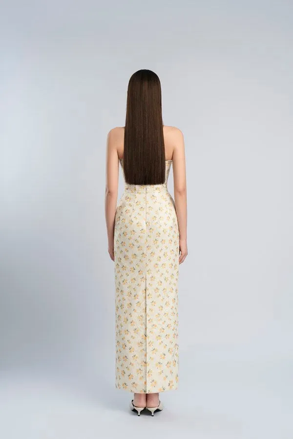 print embroidery maxi dress in beige Gloria Lanvin