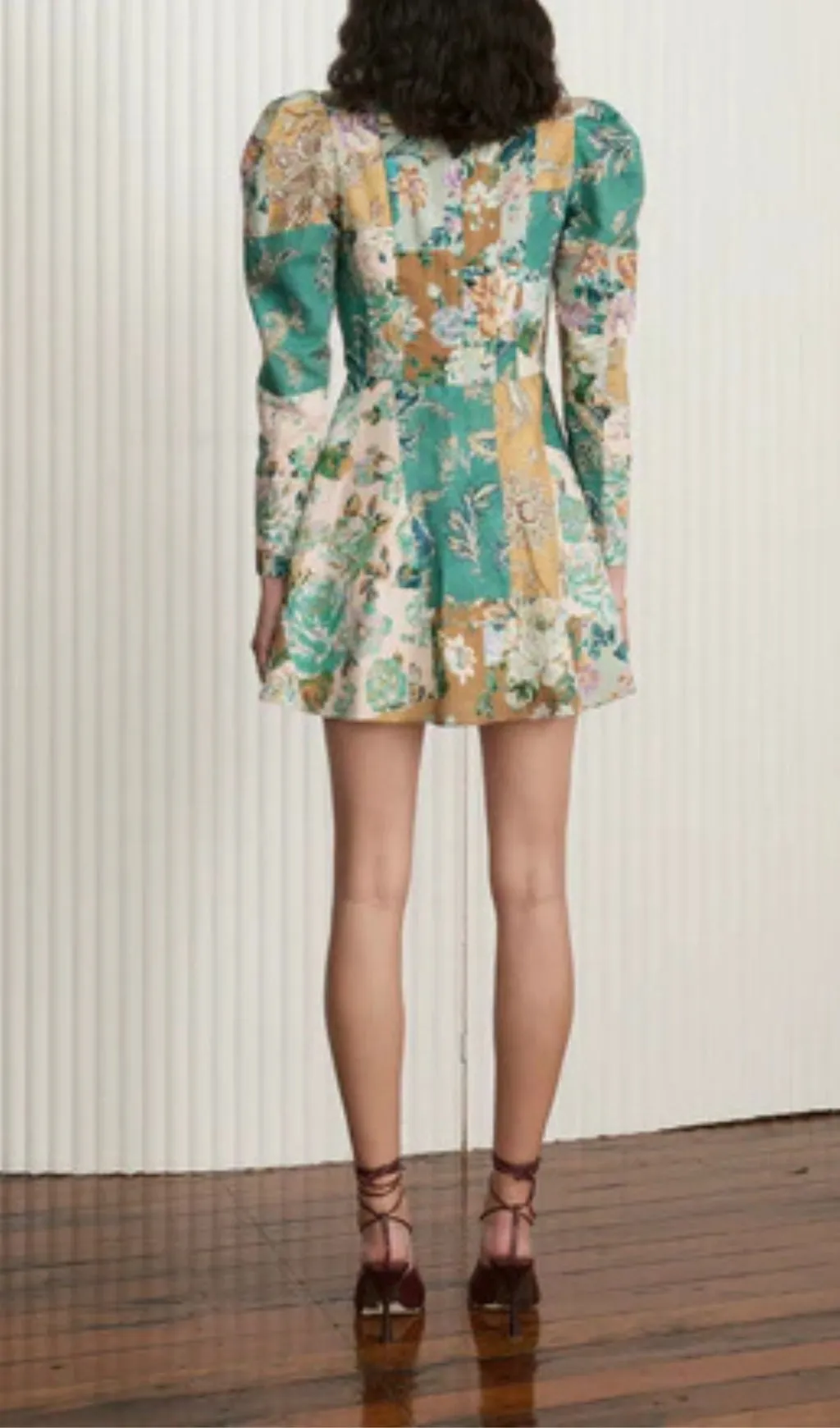 PRINT LONG SLEEVE RUCHED MINI DRESS Gloria Lanvin