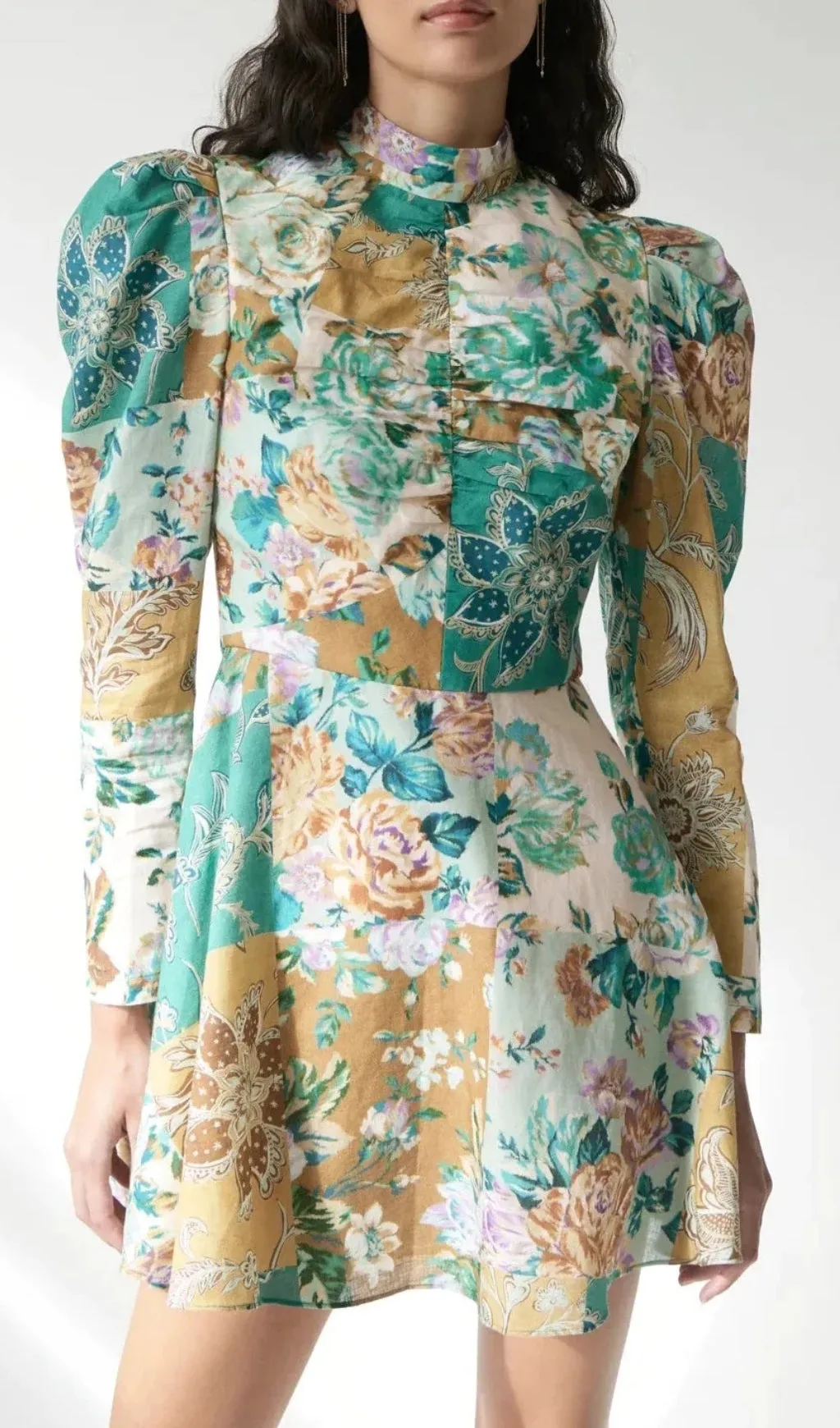 PRINT LONG SLEEVE RUCHED MINI DRESS Gloria Lanvin