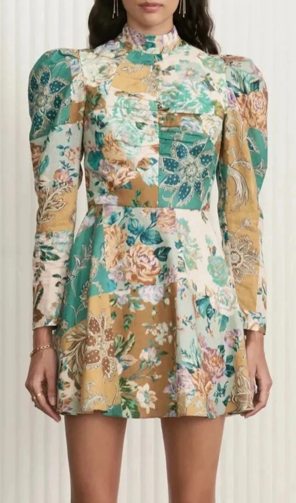 PRINT LONG SLEEVE RUCHED MINI DRESS Gloria Lanvin