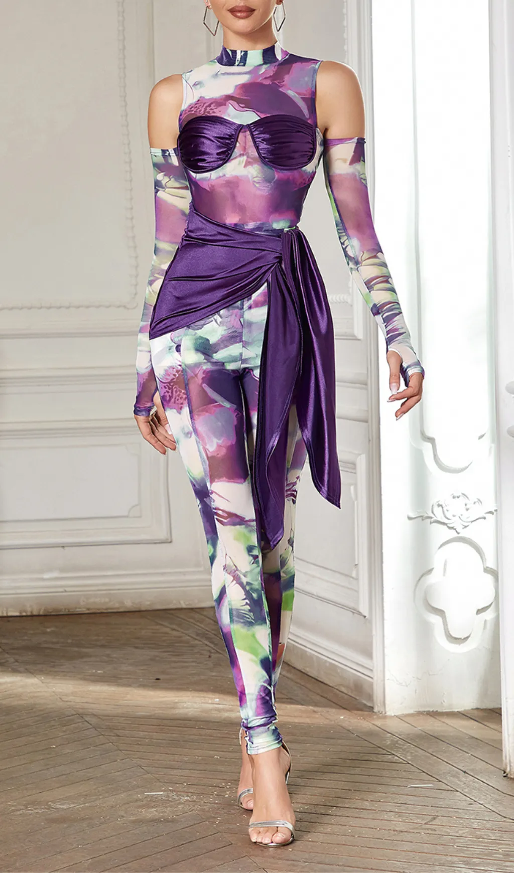 PRINT PANELS STRAPS SKINNY JUMPSUIT Gloria Lanvin