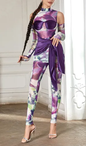 PRINT PANELS STRAPS SKINNY JUMPSUIT Gloria Lanvin