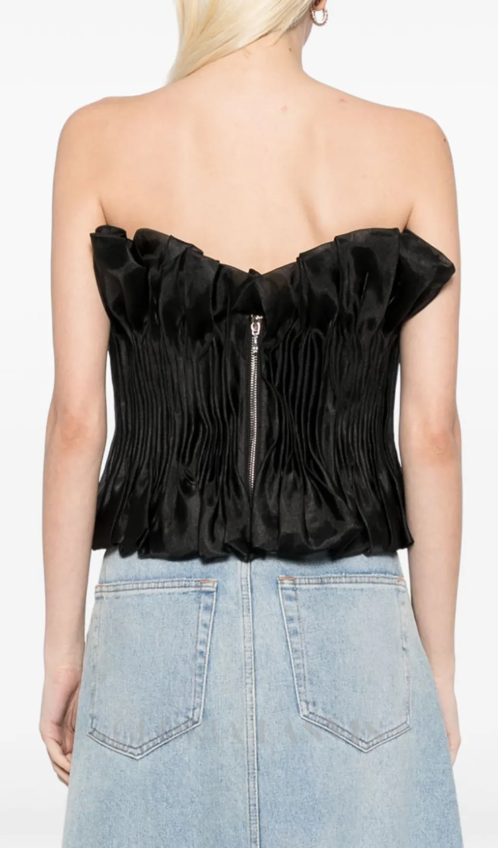 print ruffle trim top in black Gloria Lanvin